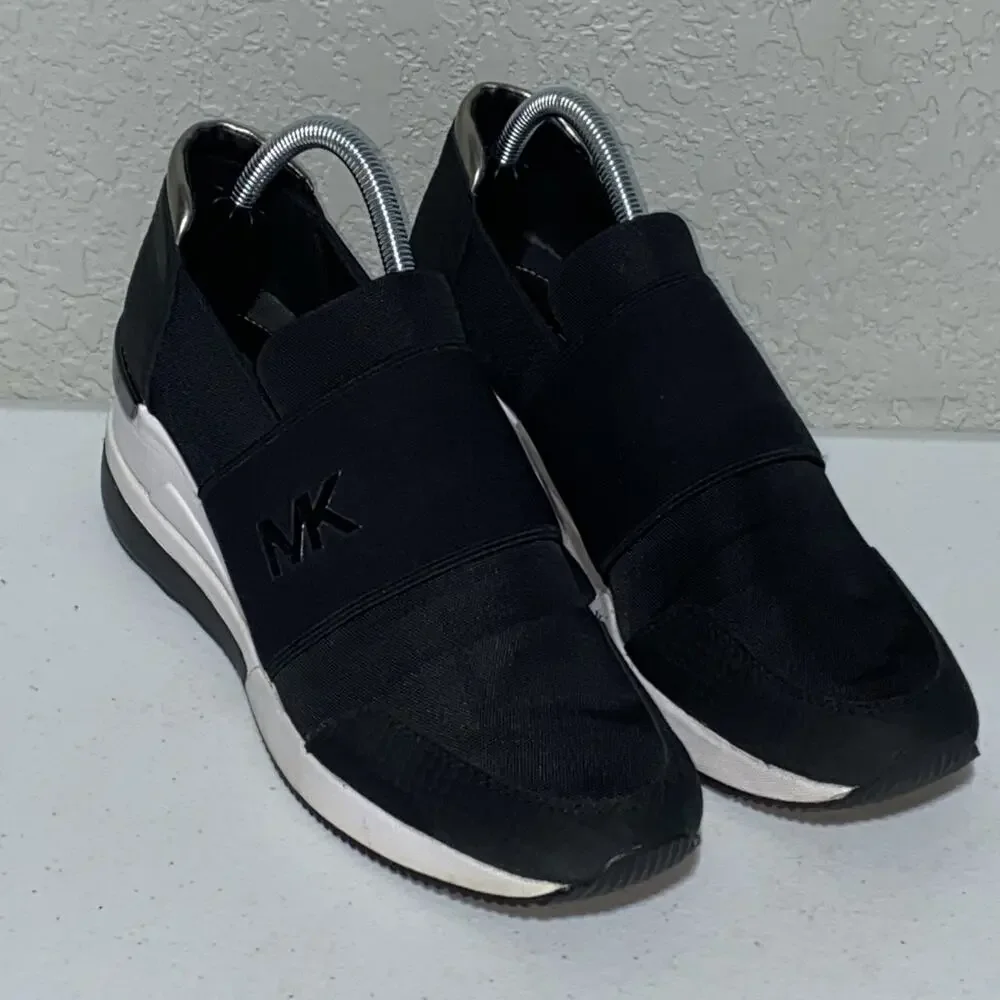MICHAEL KORS MK WOMEN'S BLACK SLIP ON TRAINER ATHLETIC SHOES SNEAKERS SIZE 10M